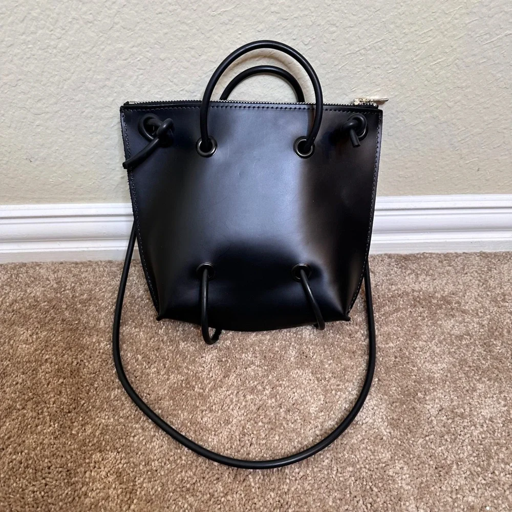Kozha Numbers The Utility Black Leather Crossbody Bag Rubber Zipper Handles